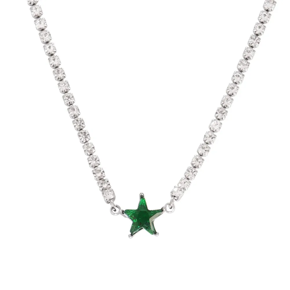 Necklace Tennis Chain Hip Hop Square Pendant Necklace Star Heart Zircon Choker Necklaces For Women Jewelry