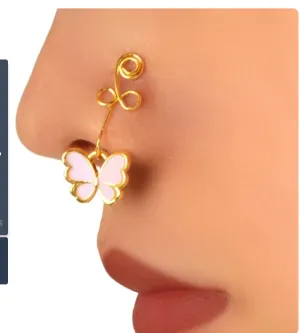 New Butterfly Nose Cuff Non Piercing Fake Nose Rings African Nose Cuff Faux Piercing Jewelry for Women Men Adjustable Non Piercing PINK