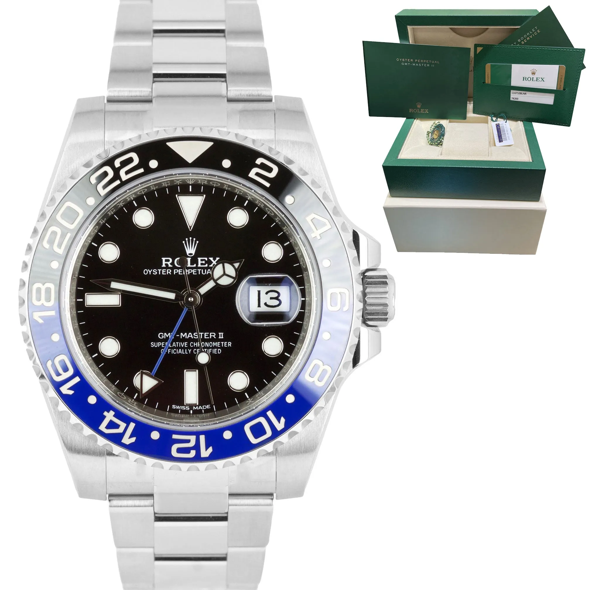 NEW UNWORN 2018 Rolex GMT-Master II Batman Blue Black 40mm Watch 116710 BLNR B P