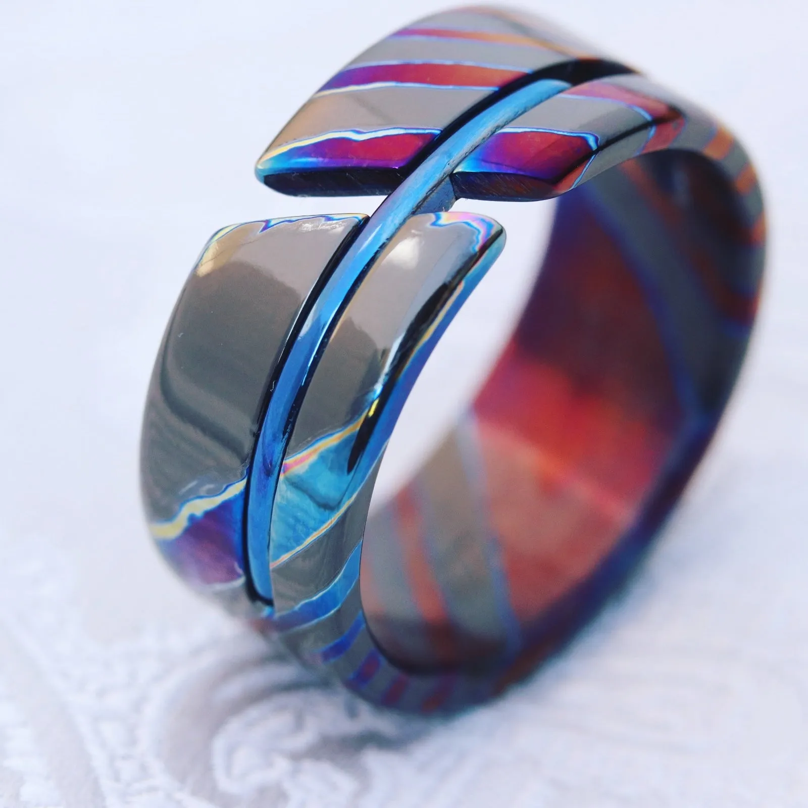 NEW ZRTI HYBRID*** Black Timascus ring 9mm , timascus ring, mokuti ring, colorful ring, hypoallergenic jewelry, Zirconium ring, mokuti ring