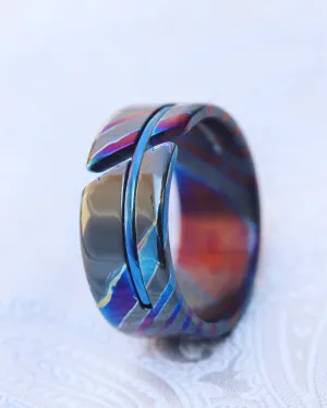 NEW ZRTI HYBRID*** Black Timascus ring 9mm , timascus ring, mokuti ring, colorful ring, hypoallergenic jewelry, Zirconium ring, mokuti ring