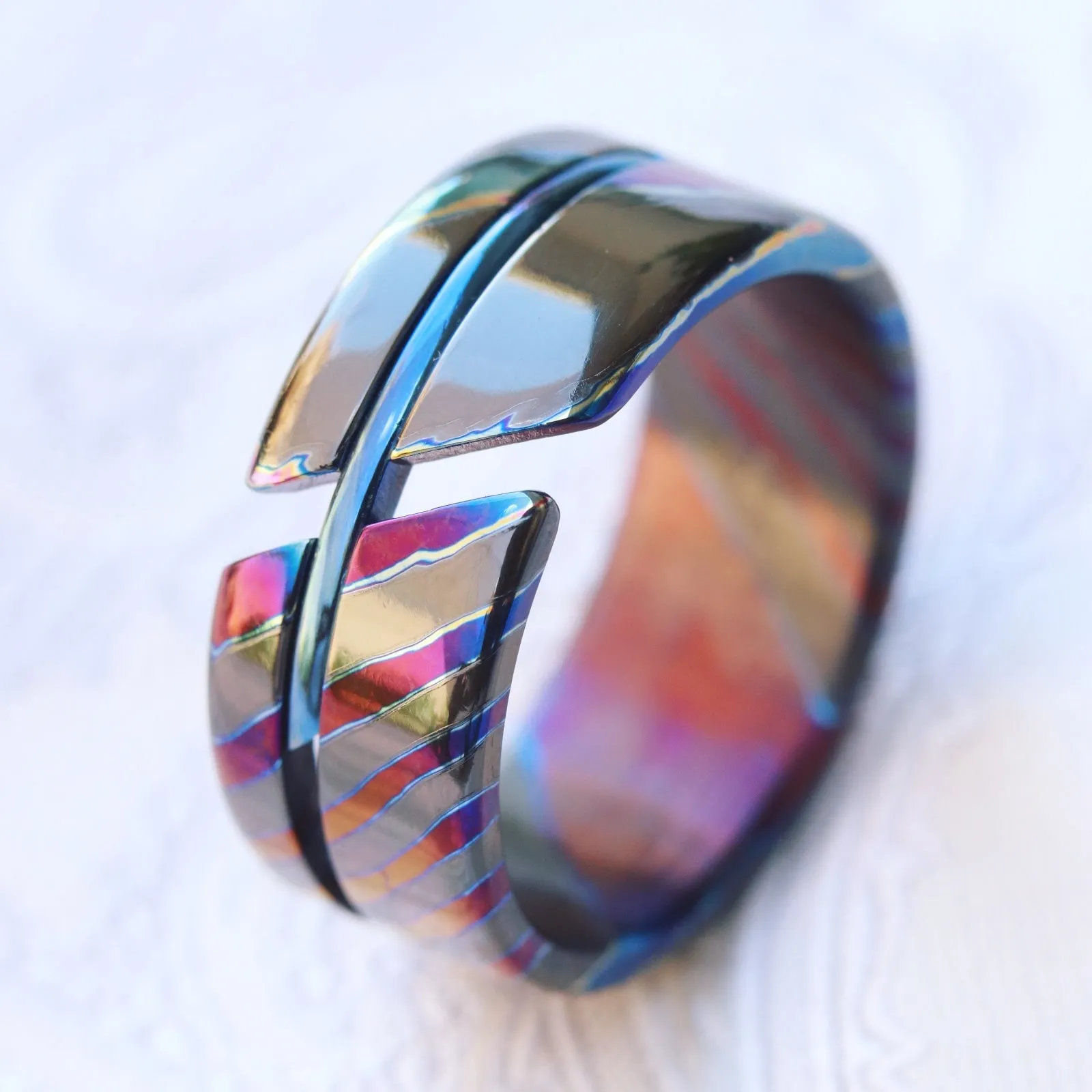 NEW ZRTI HYBRID*** Black Timascus ring 9mm , timascus ring, mokuti ring, colorful ring, hypoallergenic jewelry, Zirconium ring, mokuti ring