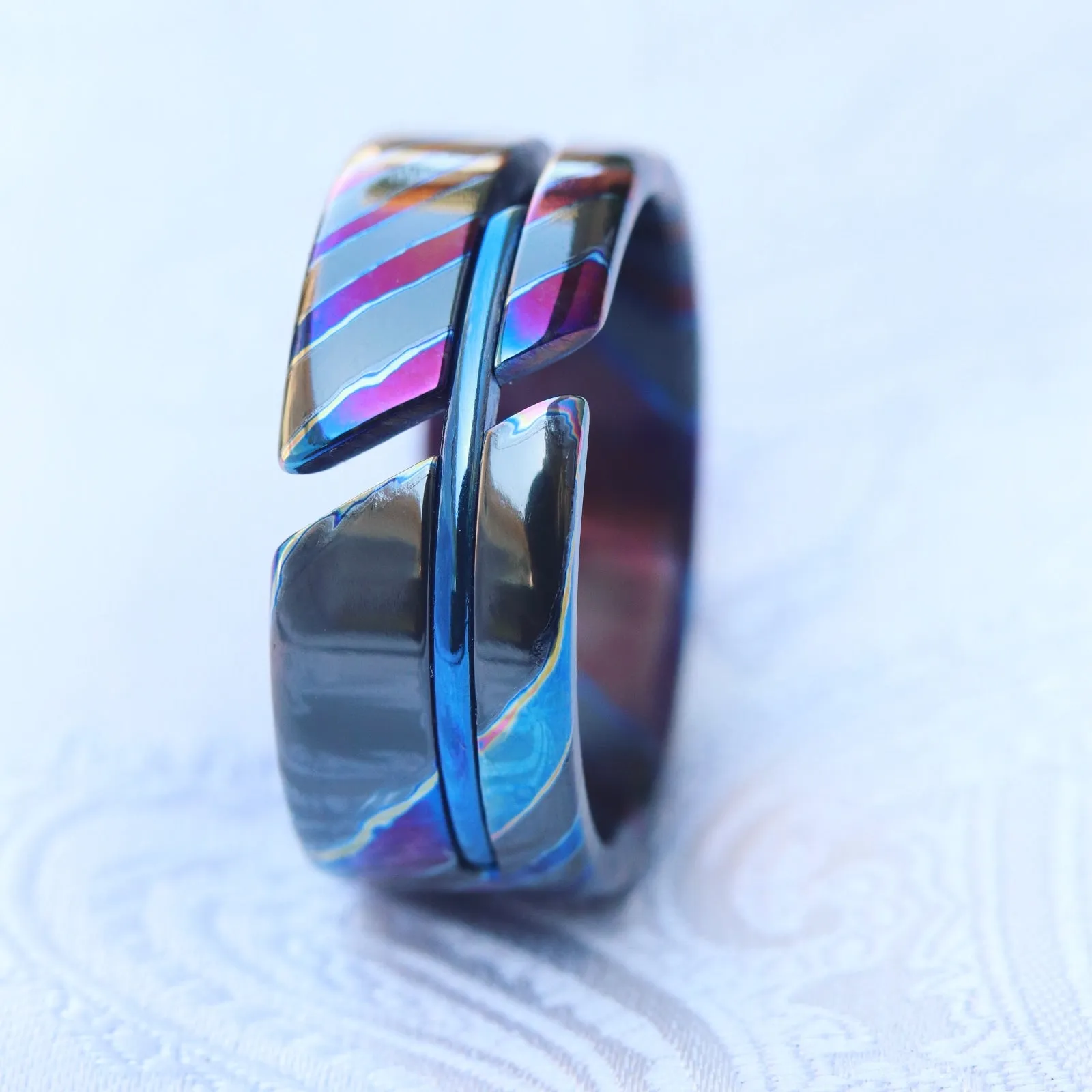 NEW ZRTI HYBRID*** Black Timascus ring 9mm , timascus ring, mokuti ring, colorful ring, hypoallergenic jewelry, Zirconium ring, mokuti ring