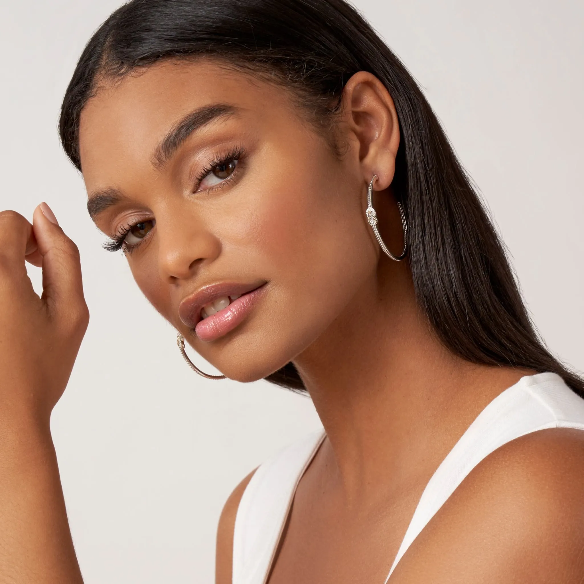 Newport Two-Tone Knot Diamond Hoop Earring