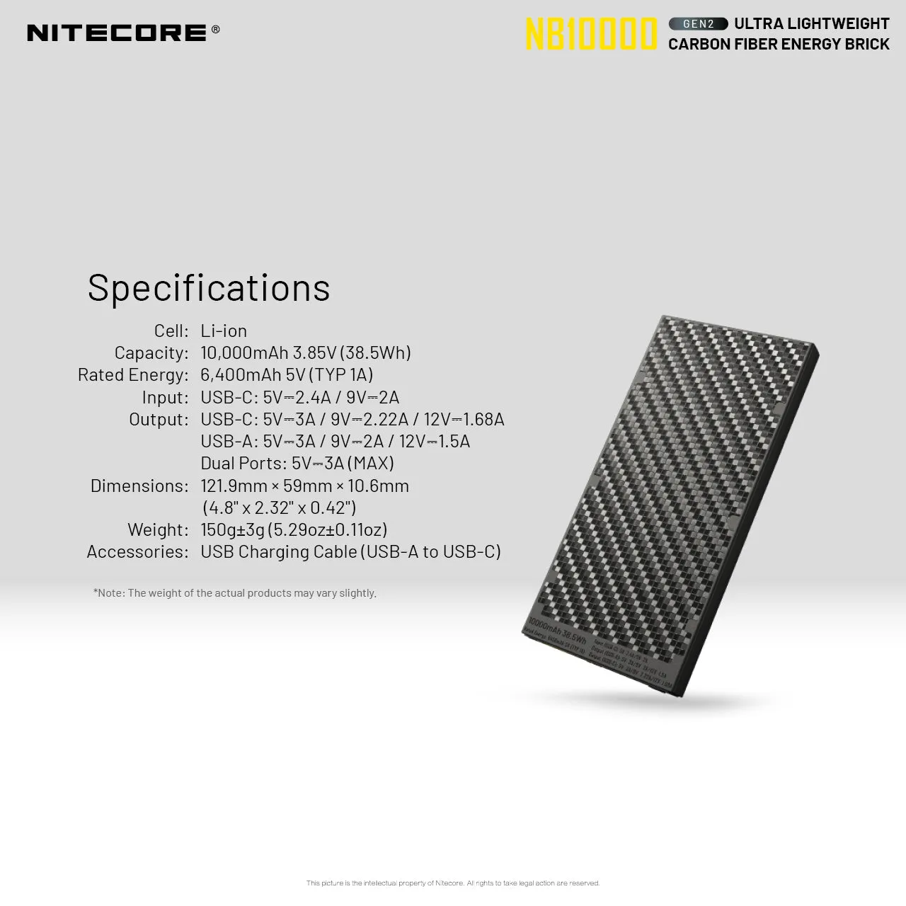 Nitecore NB10000 Gen 2 Quick-Charge USB/USB-C Dual Port 10000mAh Power Bank