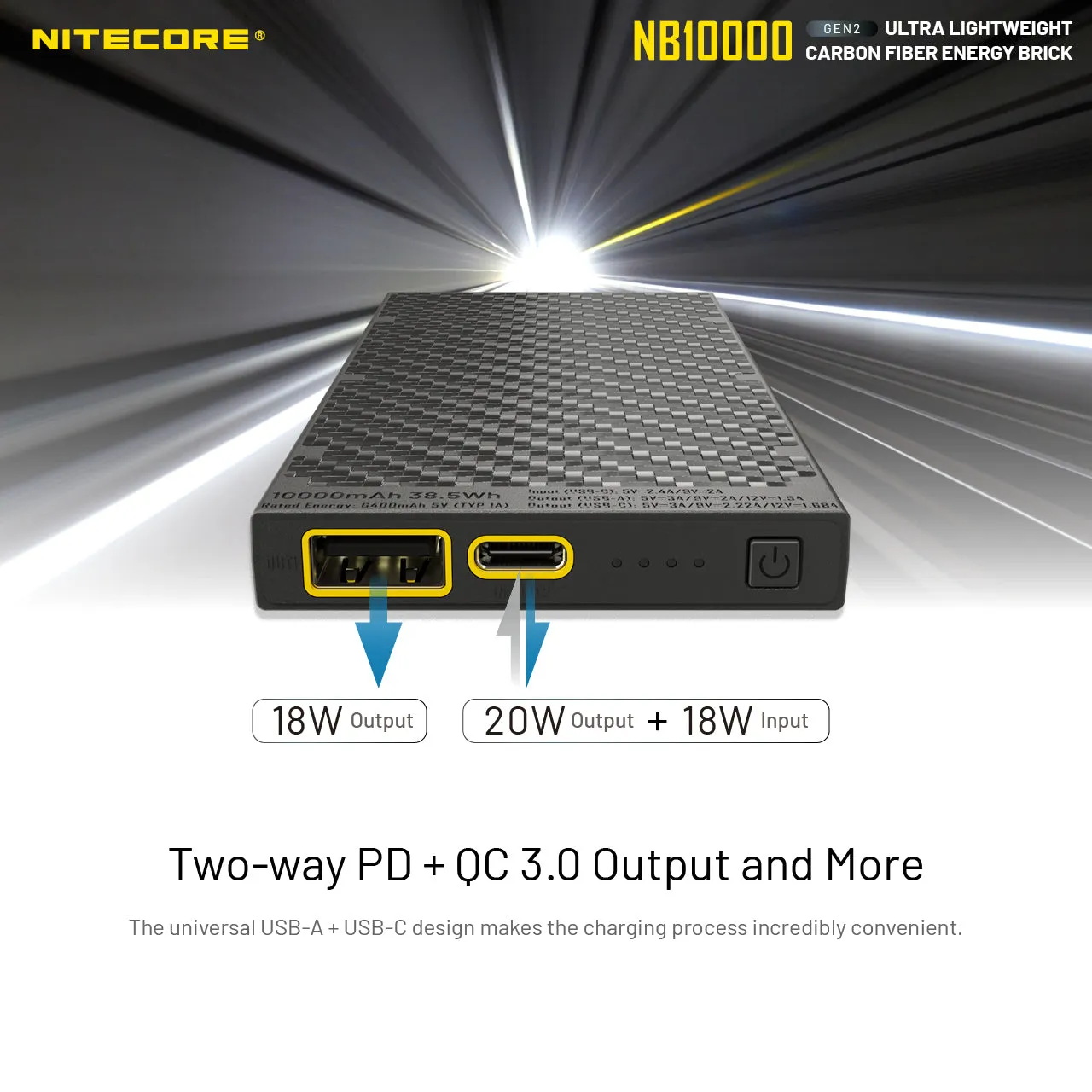 Nitecore NB10000 Gen 2 Quick-Charge USB/USB-C Dual Port 10000mAh Power Bank