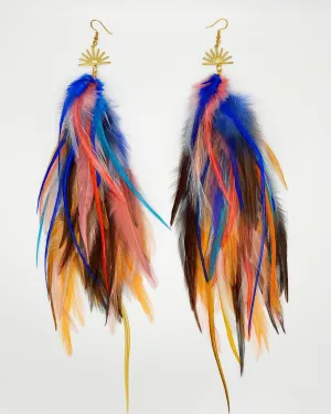 One of a Kind Long Bohemian Feather Earrings - Brooklyn Sunrise