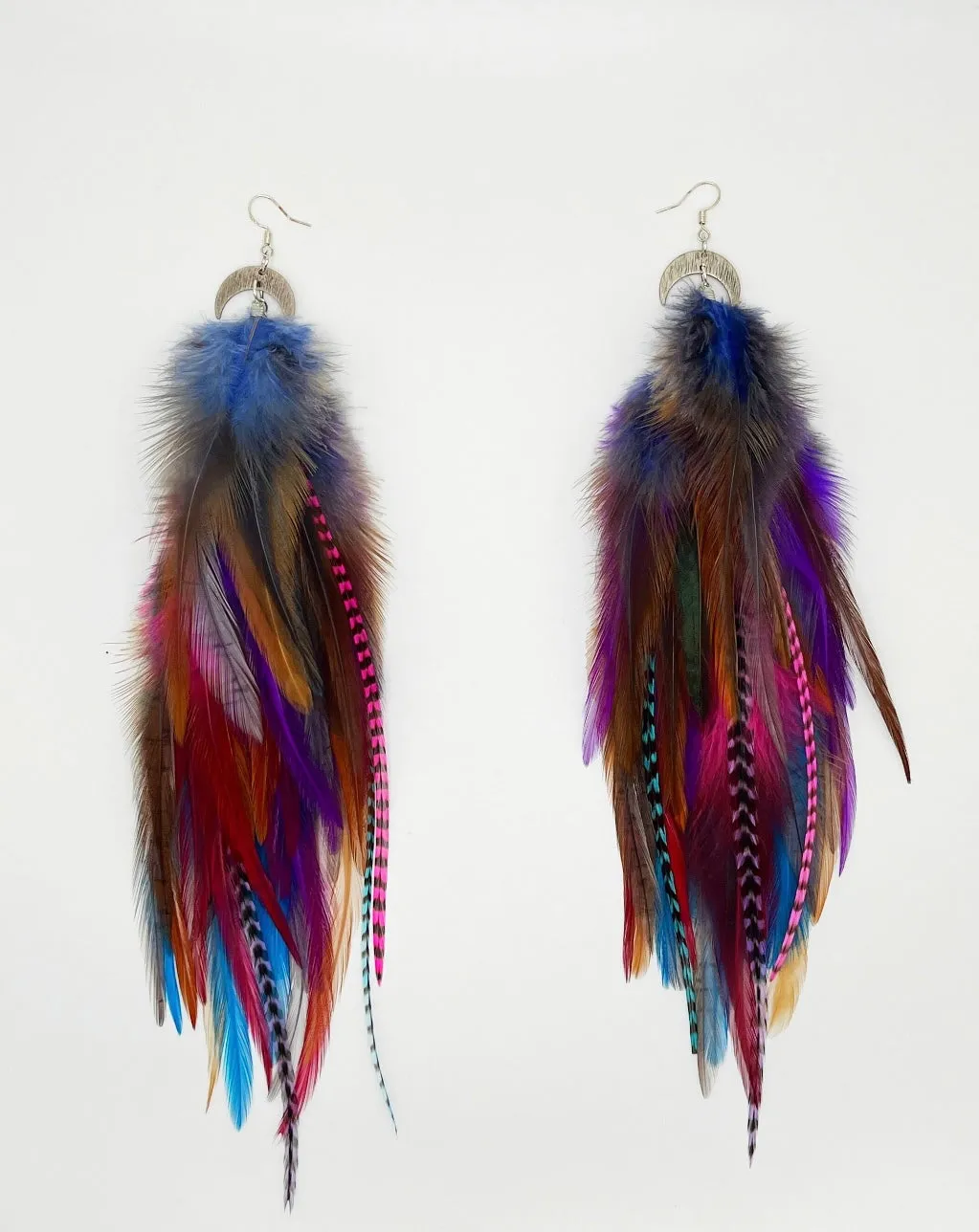 One of a Kind Long Bohemian Feather Earrings - Desert Raven