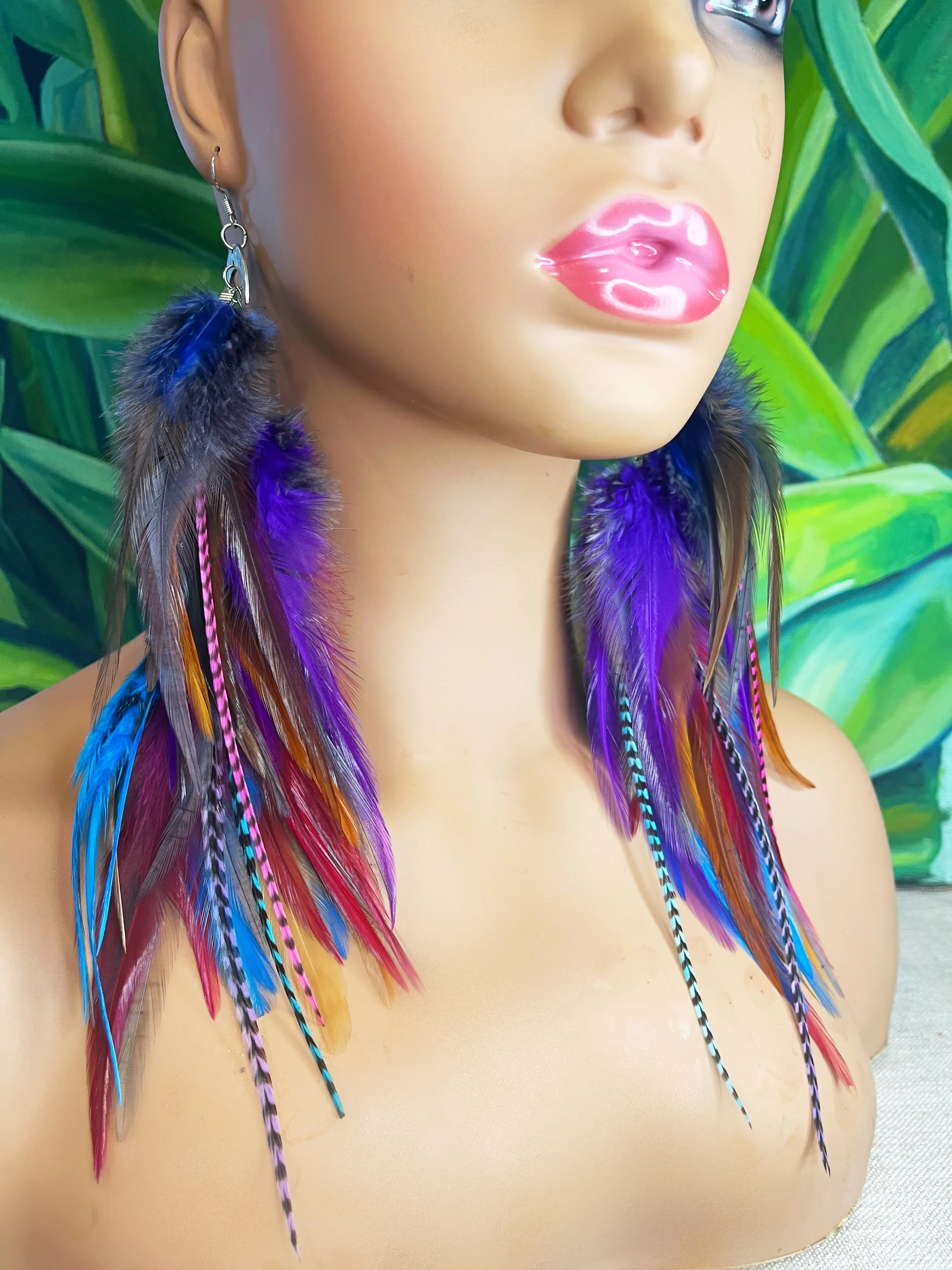 One of a Kind Long Bohemian Feather Earrings - Desert Raven