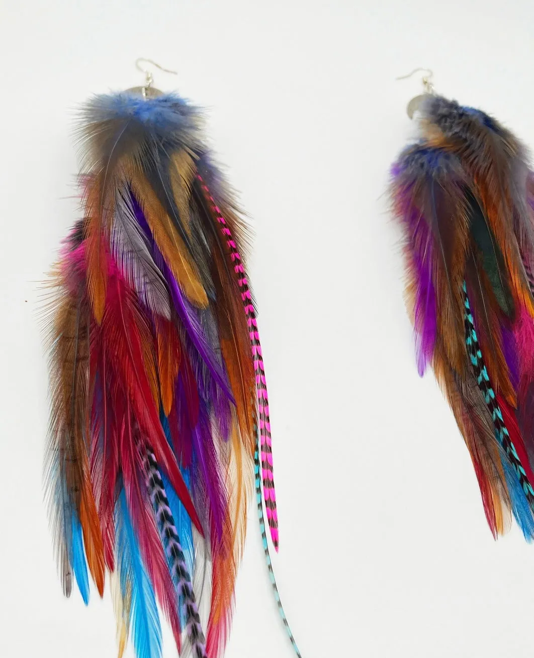 One of a Kind Long Bohemian Feather Earrings - Desert Raven