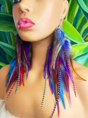 One of a Kind Long Bohemian Feather Earrings - Desert Raven