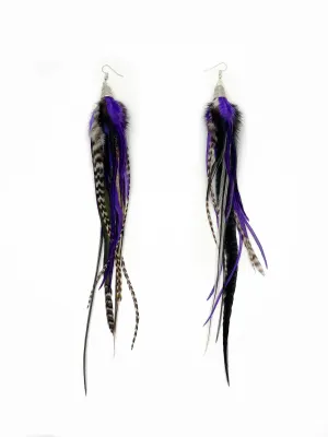 One of a Kind Long Bohemian Feather Earrings - Night Owl