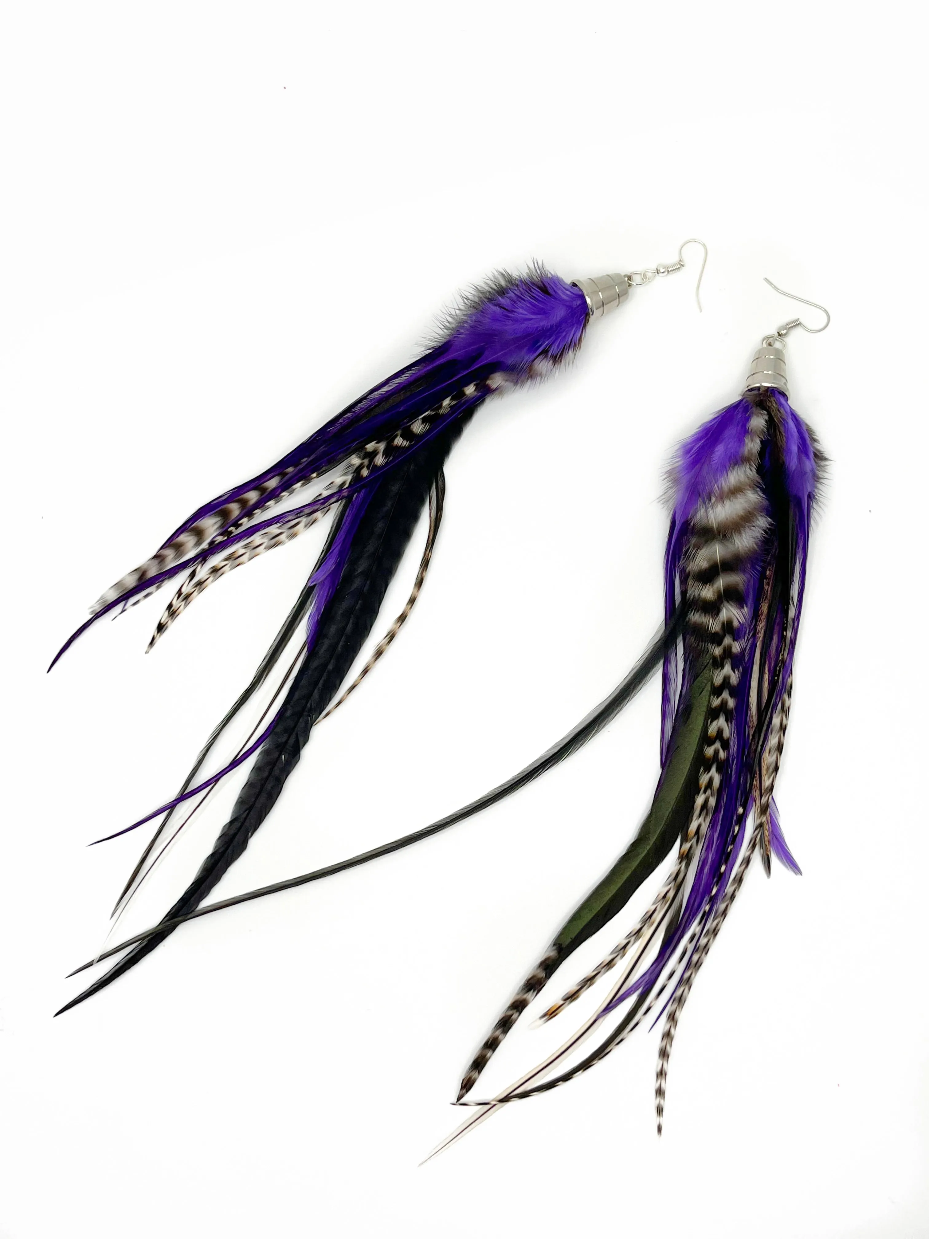 One of a Kind Long Bohemian Feather Earrings - Night Owl