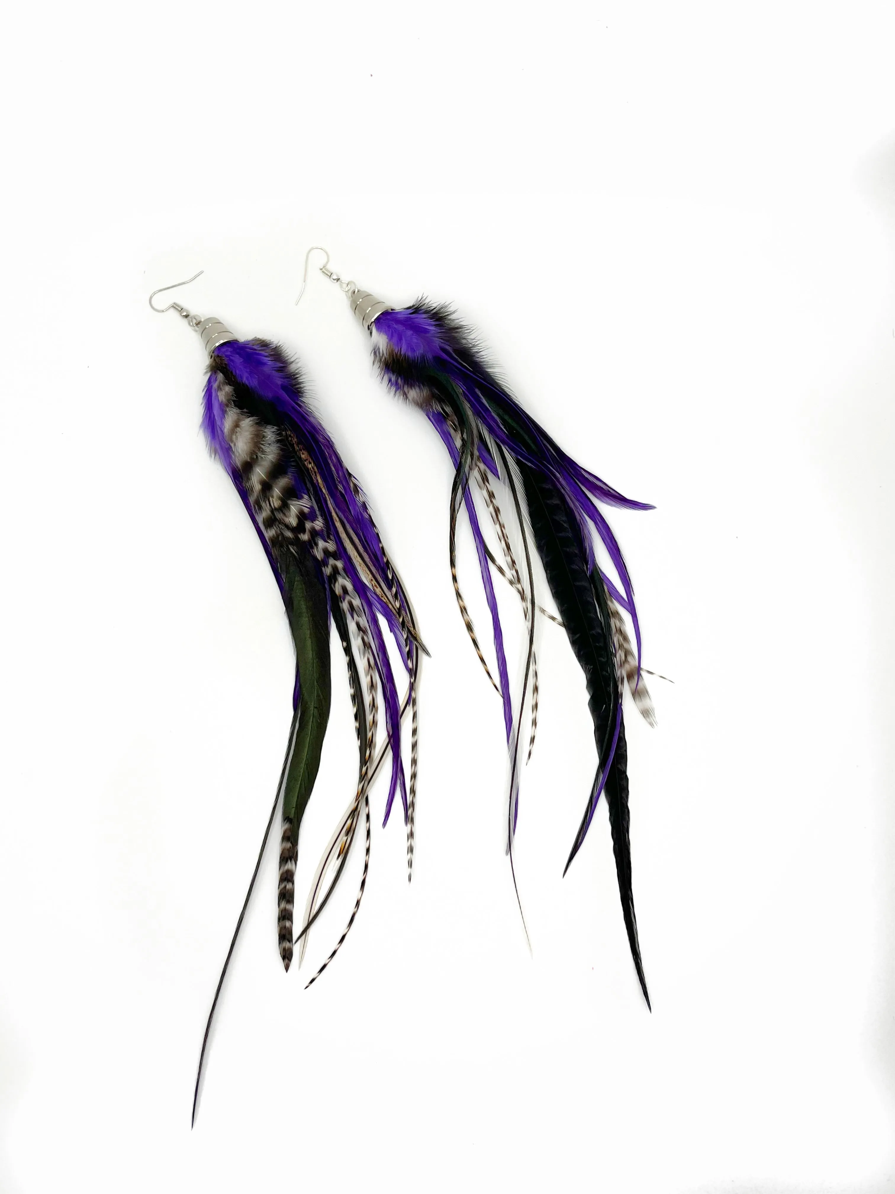 One of a Kind Long Bohemian Feather Earrings - Night Owl