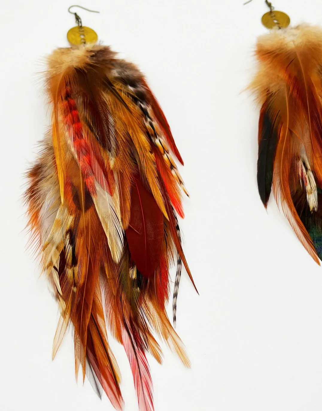 One of a Kind Long Bohemian Feather Earrings - Nude Nights