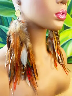 One of a Kind Long Bohemian Feather Earrings - Nude Nights