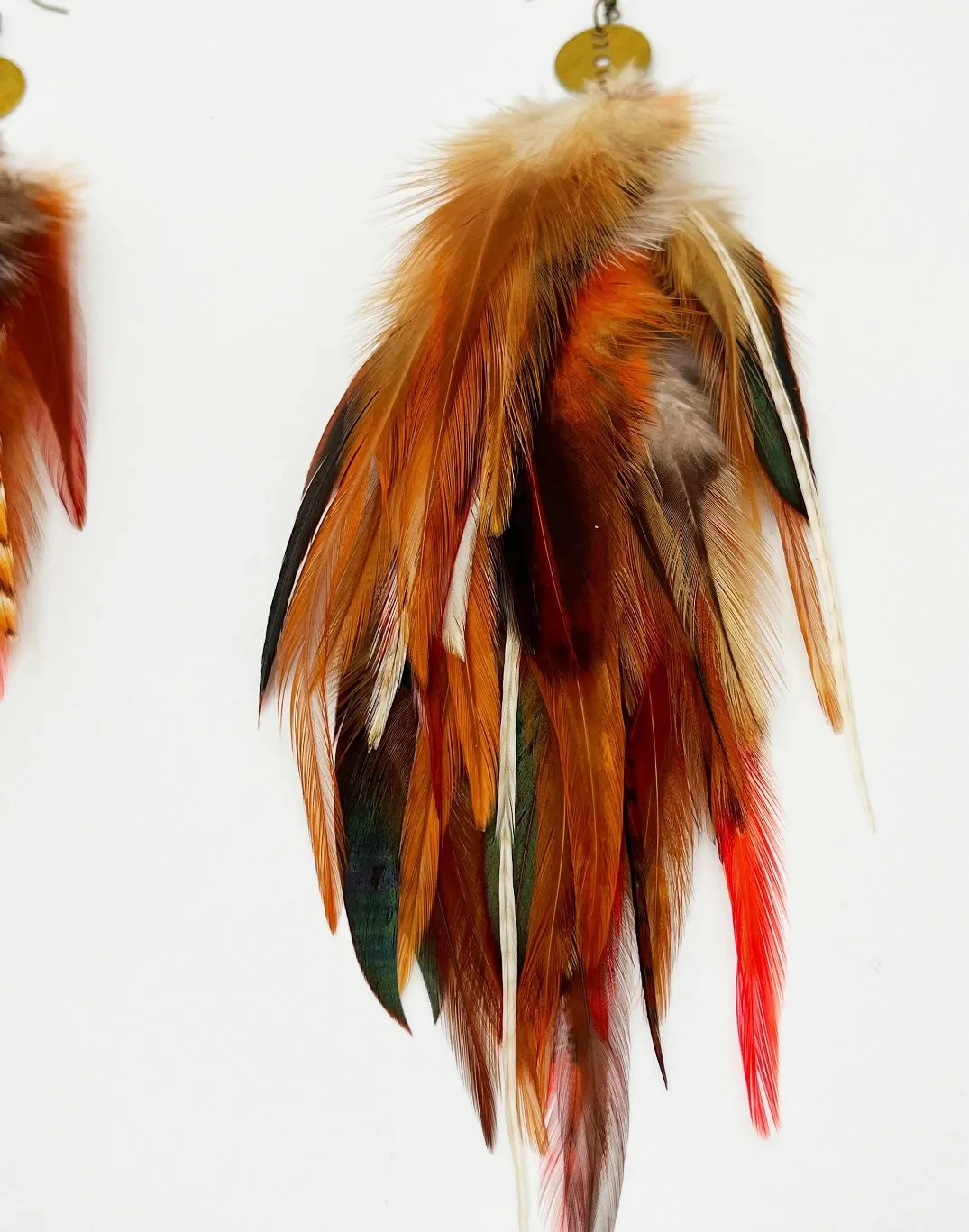 One of a Kind Long Bohemian Feather Earrings - Nude Nights