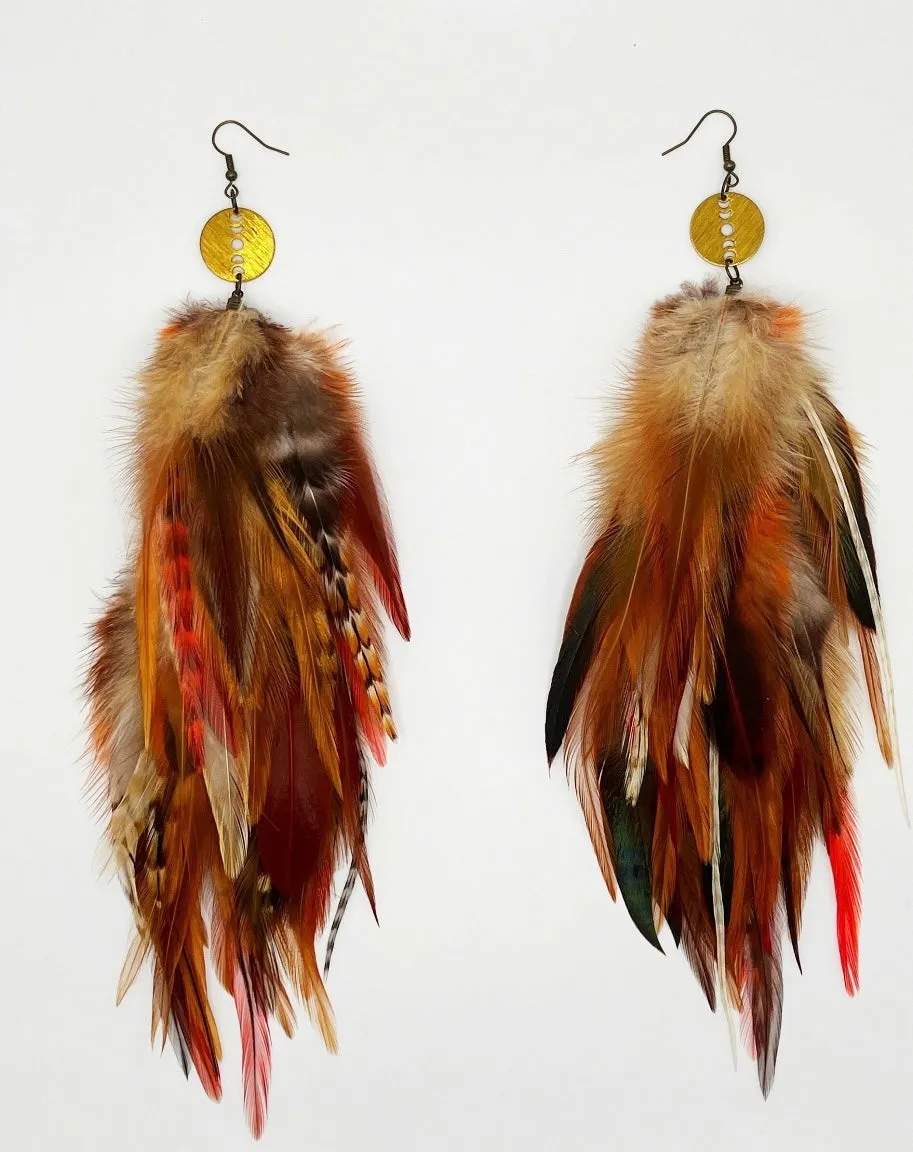 One of a Kind Long Bohemian Feather Earrings - Nude Nights
