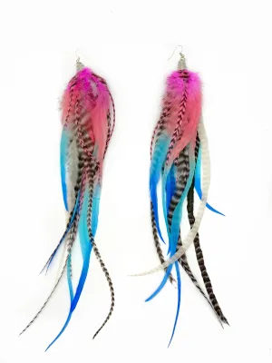 One of a Kind Long Bohemian Feather Earrings - Pastel Starburst