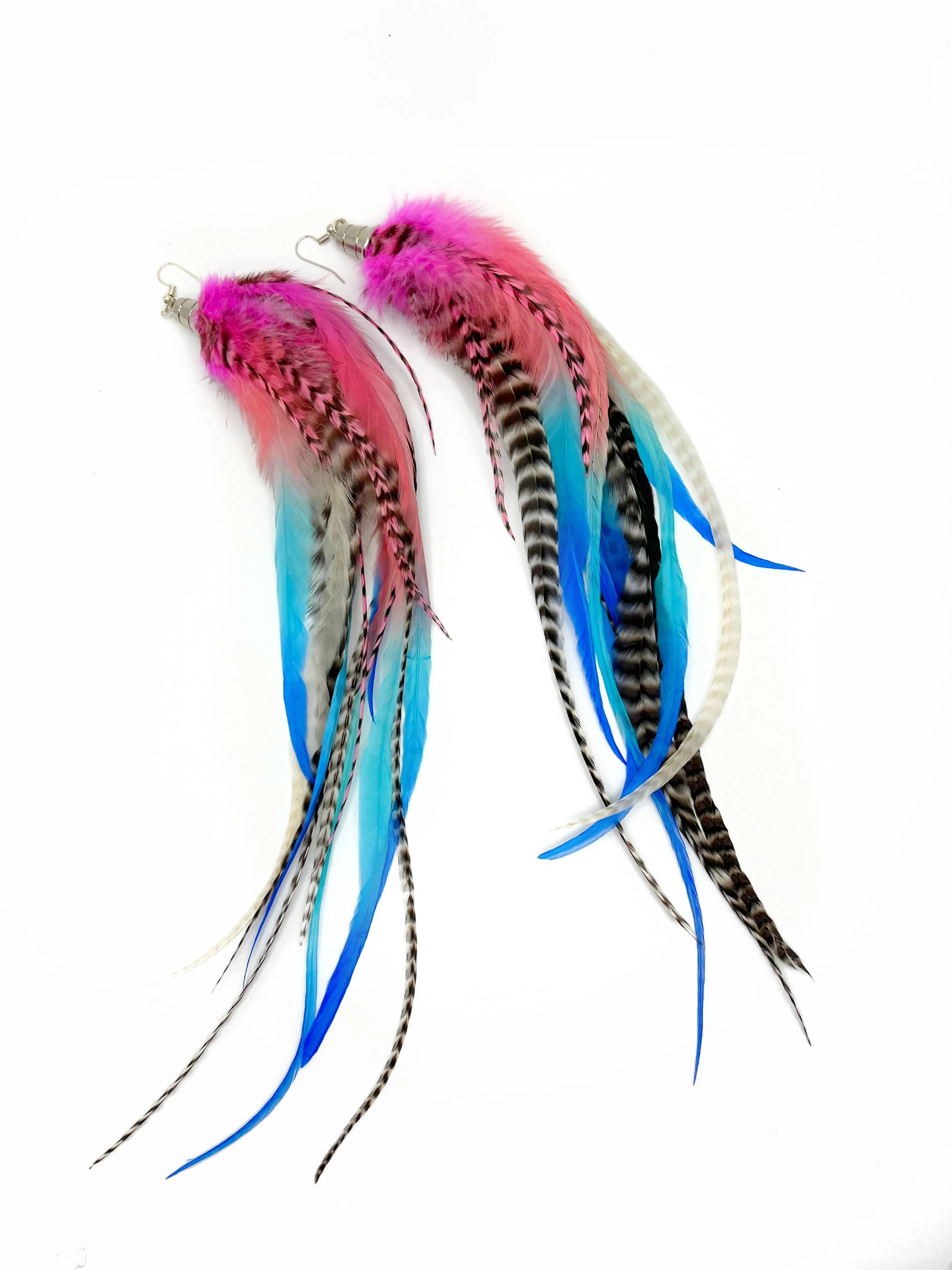 One of a Kind Long Bohemian Feather Earrings - Pastel Starburst