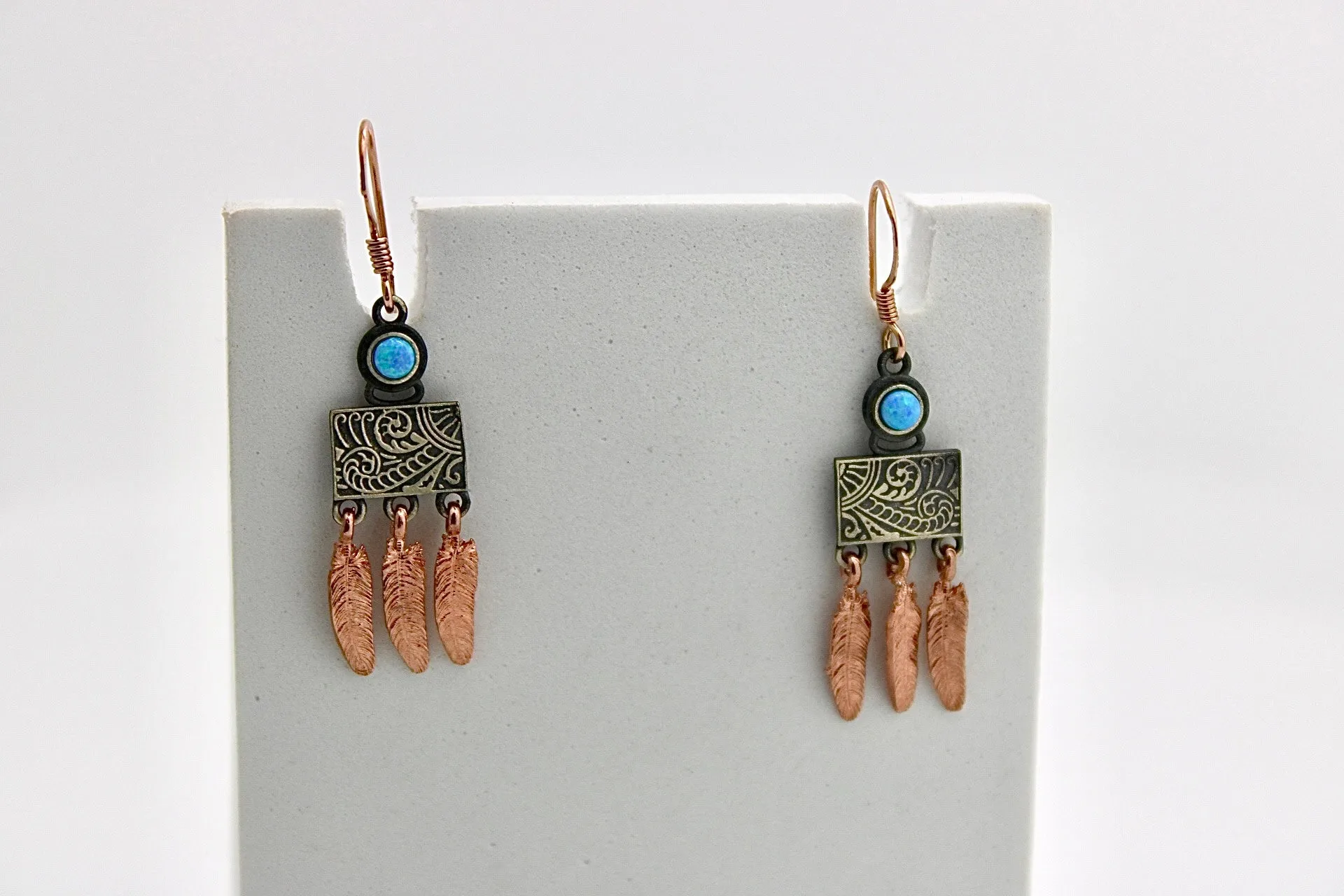 Opal stone sterling silver rose gold boho western earrings