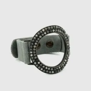 Open Circle Leather Bracelet – Grey Moonstone