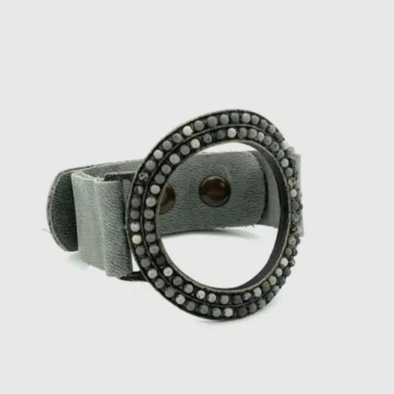 Open Circle Leather Bracelet – Grey Moonstone