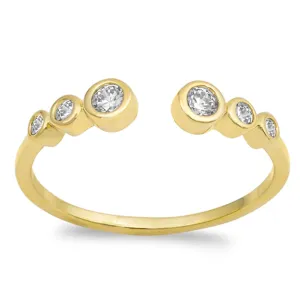 Open Gold-Tone Journey Clear CZ Ring New .925 Sterling Silver Band Sizes 4-10