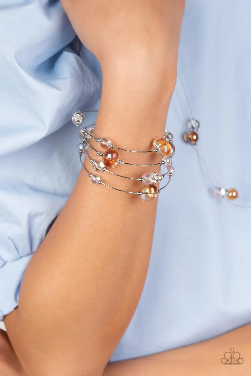 Optical Auras - Multi - Iridescent and Orange Beads Paparazzi Coil Bracelet