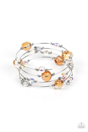 Optical Auras - Multi - Iridescent and Orange Beads Paparazzi Coil Bracelet