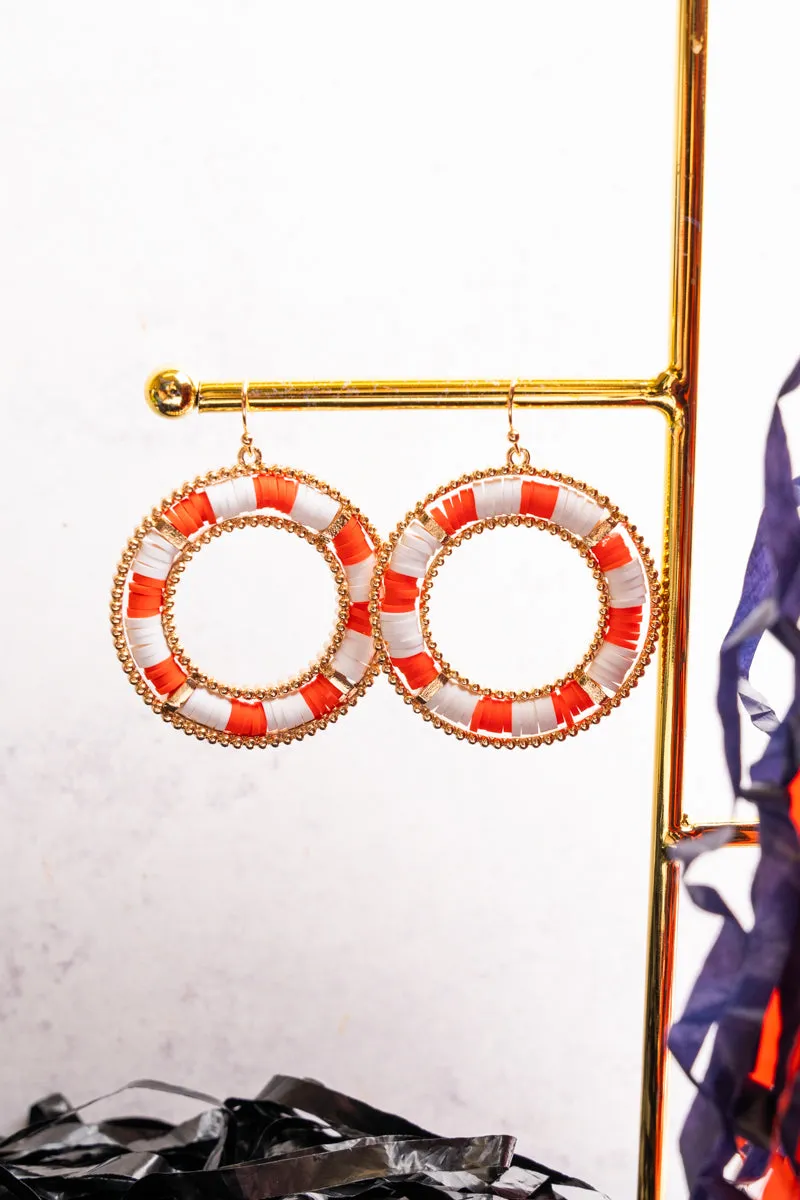 Orange and White Vinyl Disk Beaded Earrings