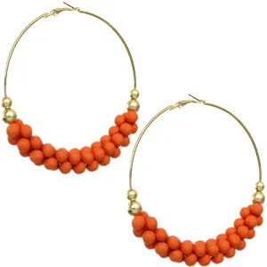 Orange Barbell Beaded Hoop Earrings