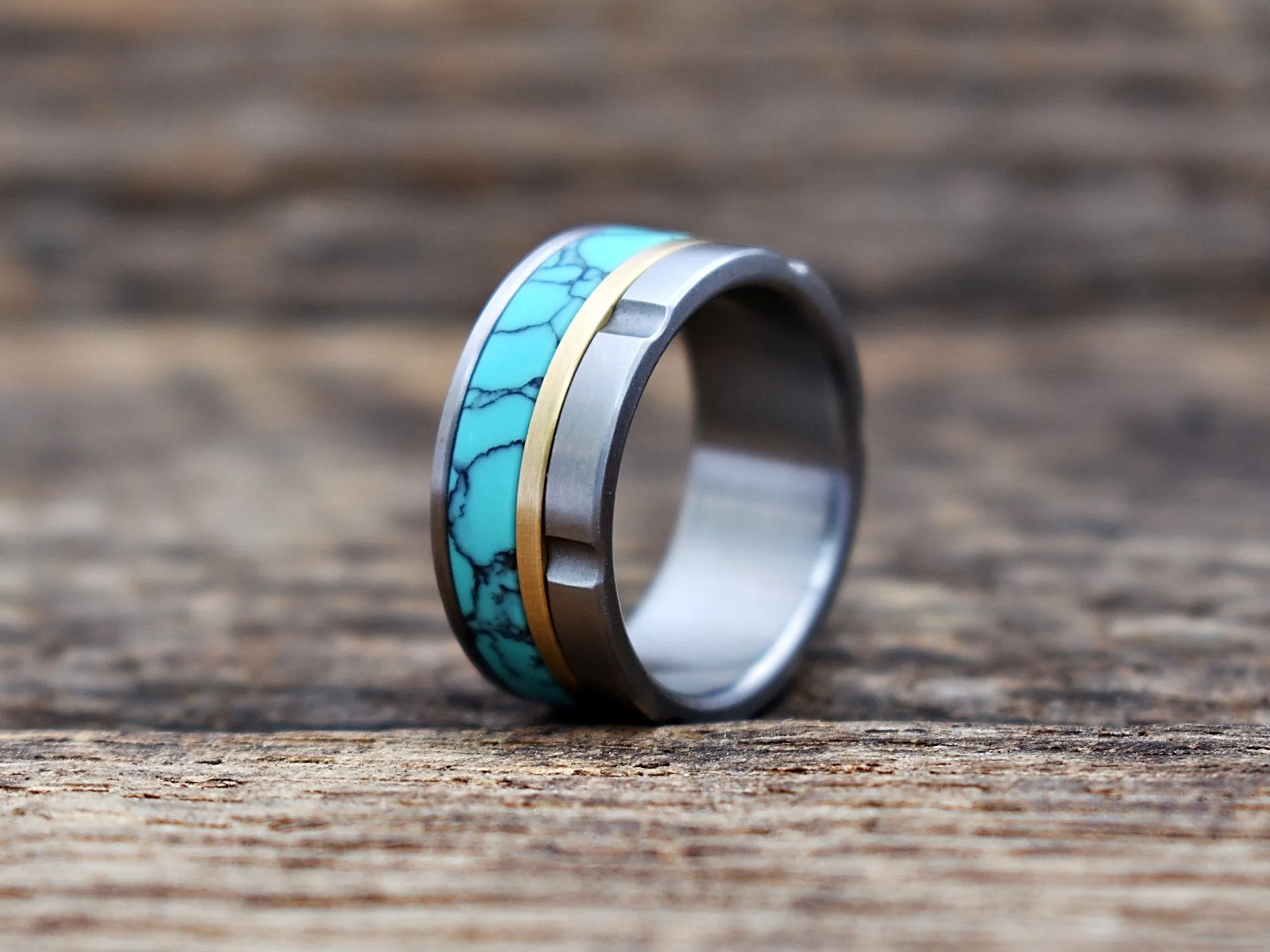 Outlaw - Titanium Brass and Stone Ring