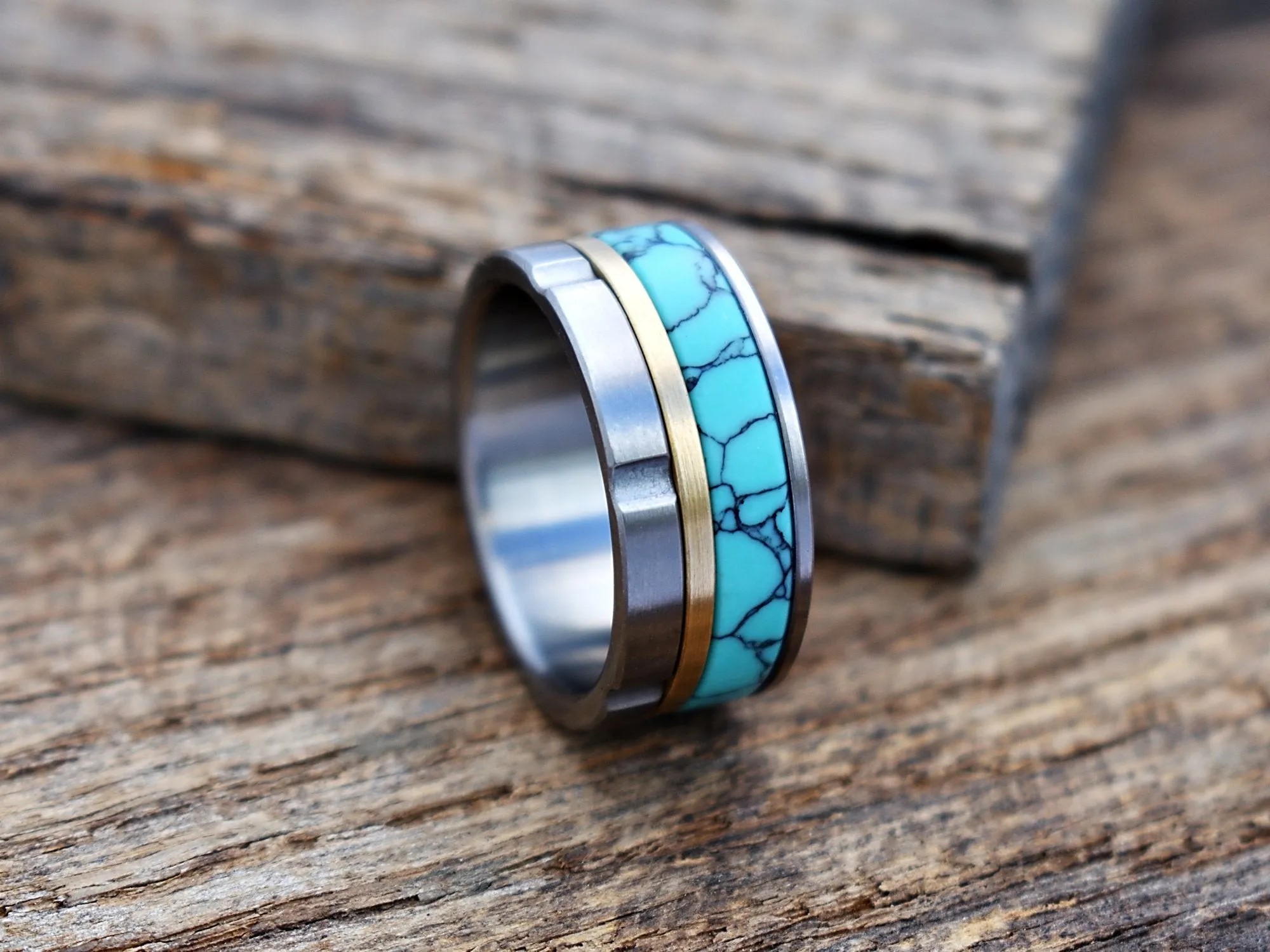 Outlaw - Titanium Brass and Stone Ring
