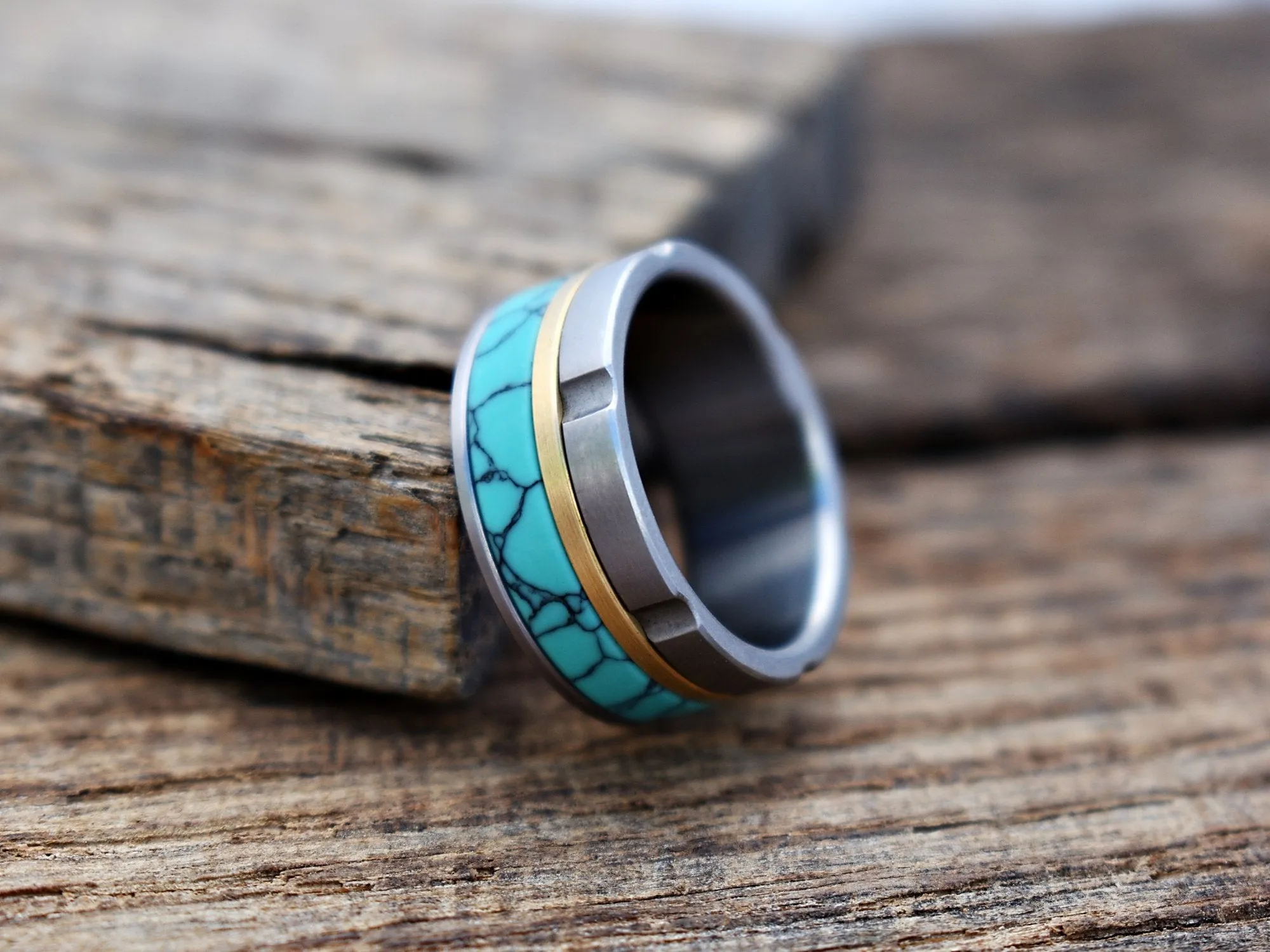 Outlaw - Titanium Brass and Stone Ring