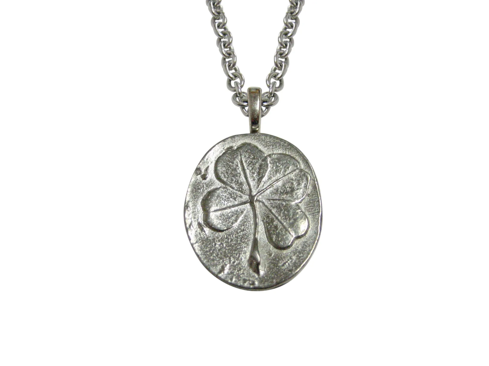 Oval Four Leaf Clover Pendant Necklace
