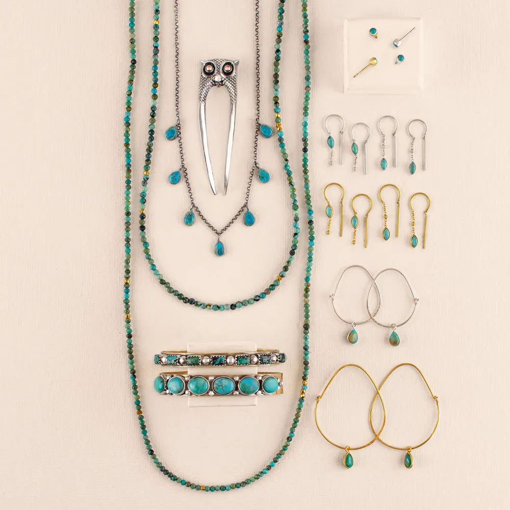 Oval Turquoise Hoops in Gold - 2 1/8" L
