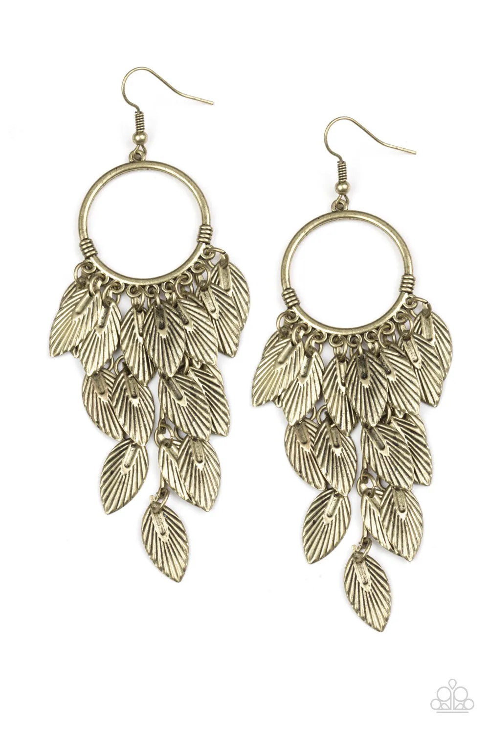 Paparazzi- Feather Frenzy - Brass Earrings