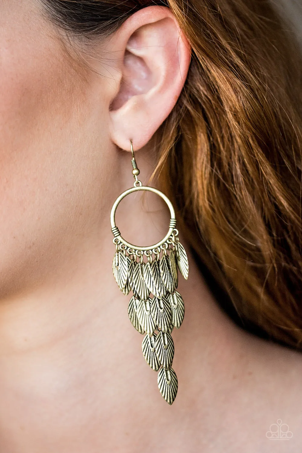Paparazzi- Feather Frenzy - Brass Earrings