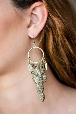 Paparazzi- Feather Frenzy - Brass Earrings