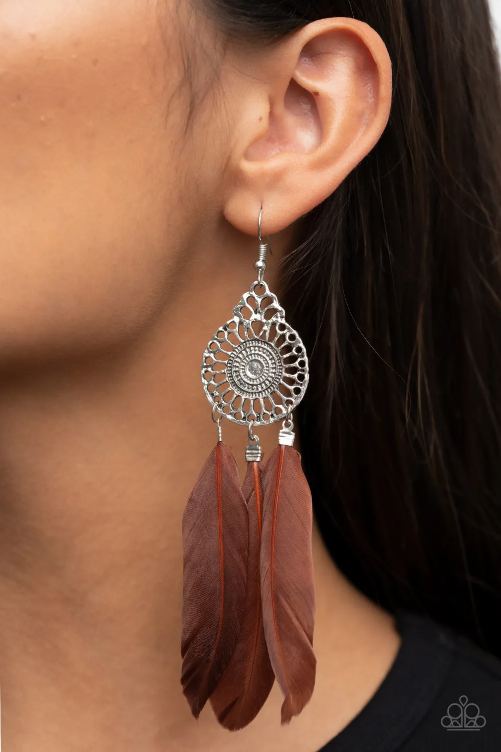 Paparazzi - Pretty in PLUMES - Brown Feather Earrings