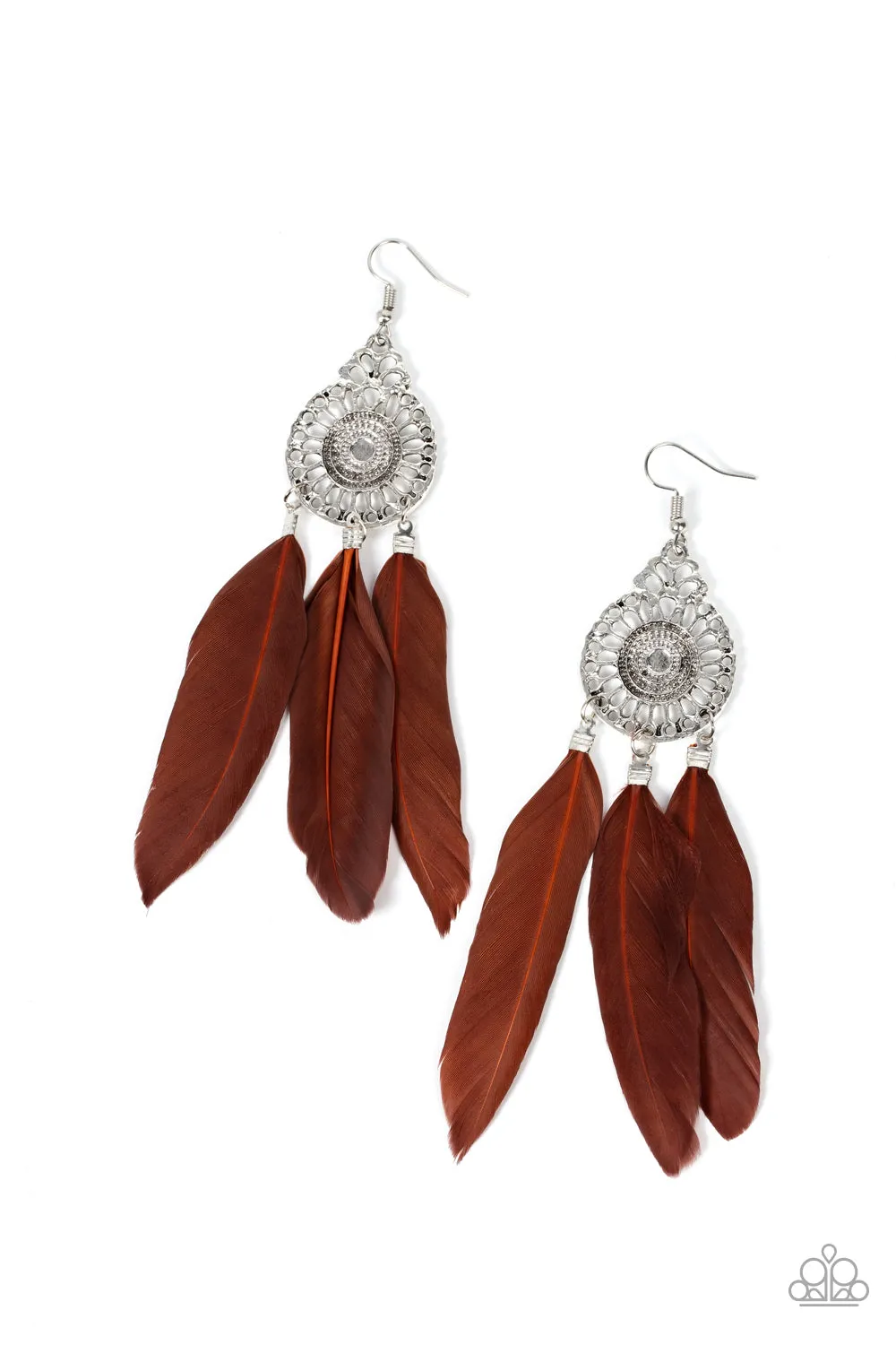 Paparazzi - Pretty in PLUMES - Brown Feather Earrings