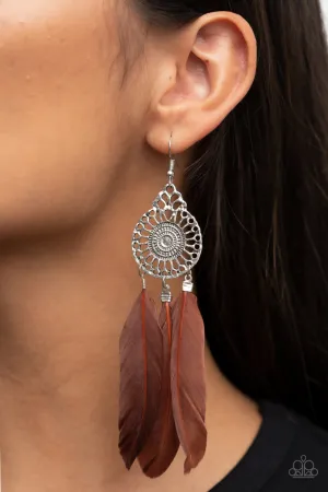 Paparazzi - Pretty in PLUMES - Brown Feather Earrings
