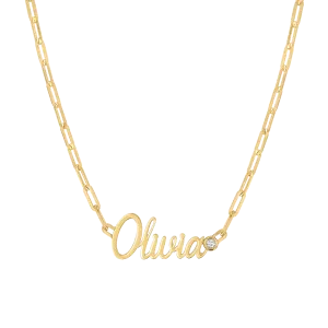 Paper Clip Script Diamond Name Necklace