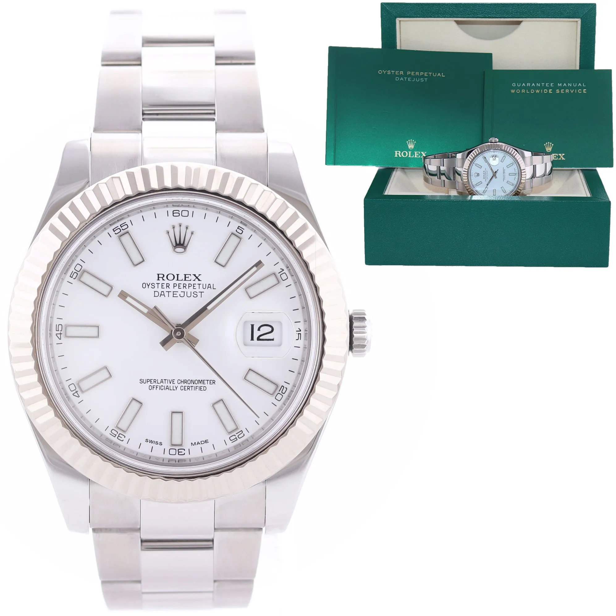 PAPERS Rolex DateJust 41 126334 White Stick Steel Fluted Oyster Watch Box