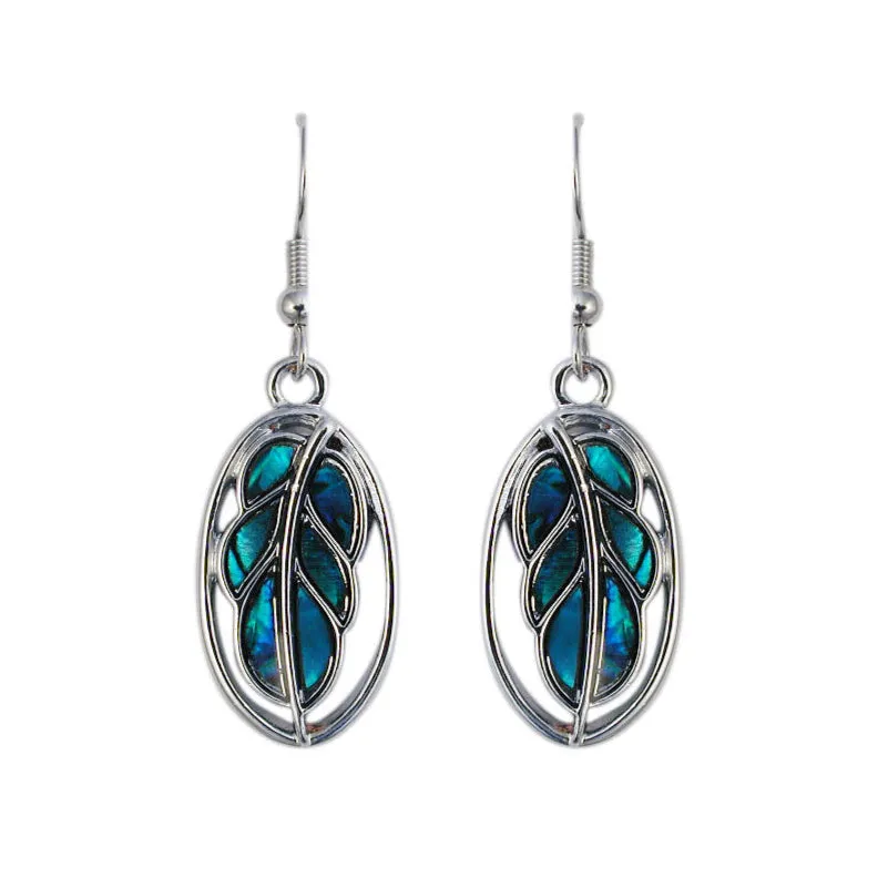 Paua Oval Feather Hook Earrings