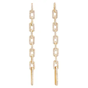 PAVÉ ELONGATED LINK DROP EARRINGS  - GOLD