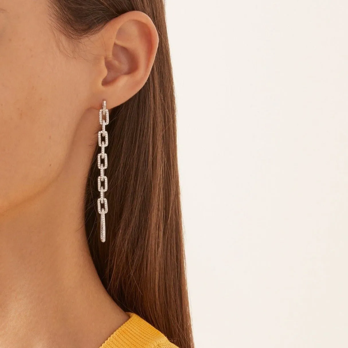 PAVÉ ELONGATED LINK DROP EARRINGS  - GOLD