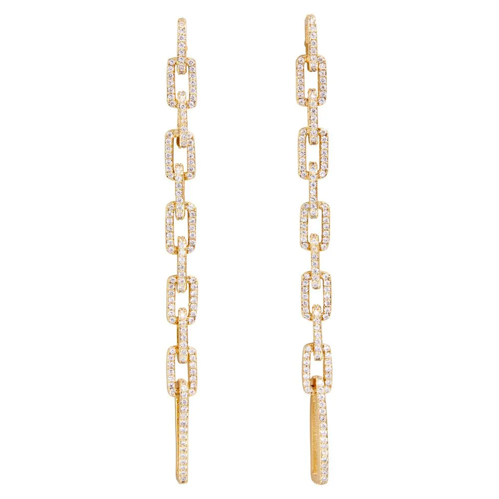 PAVÉ ELONGATED LINK DROP EARRINGS  - GOLD