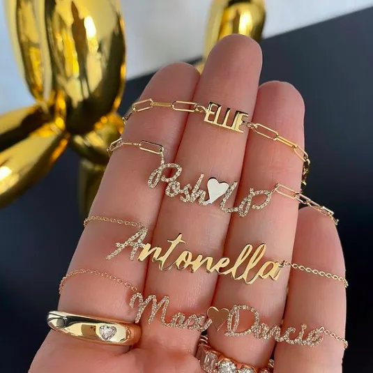 Pave Initial and Gold Name Necklace